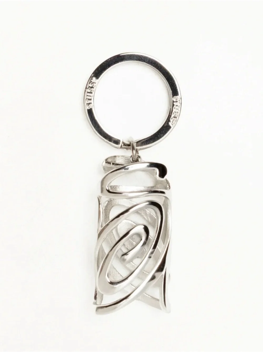 Stussy Silver Spiral Logo Keychain
